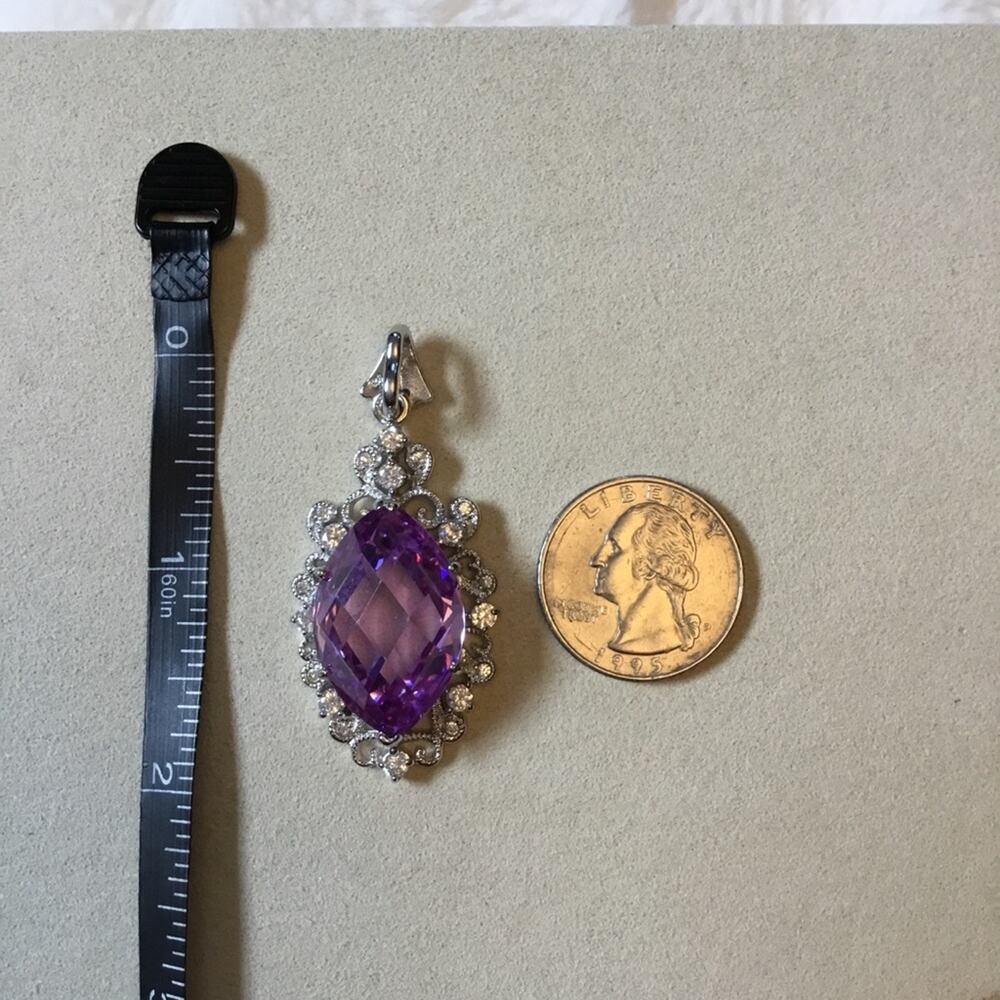 Sterling Silver Purple Crystal Statement Pendant - Picture 7 of 12